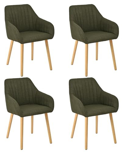 Goeurvant Dining Chairs Set of 4, Modern Kitchen Chairs with Backrest & Wooden Legs, Upholstered Armchairs for Living Room, Dining Room, Lounge, Green