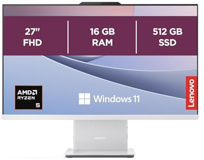 Lenovo IdeaCentre Computer desktop All-In-One, Display 27 FHD, AMD Ryzen 5 7533HS, 512GB SSD, RAM 16GB, Altoparlanti Harman, WiFi 6, Windows 11 H, Tastiera + Mouse Wireless