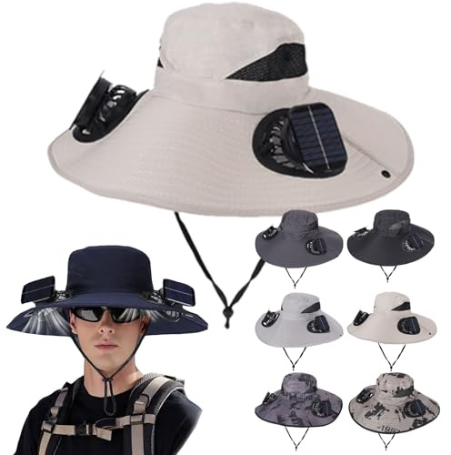 Sombrero Integrado con Ventilador de Carga Solar, Gorra de ala Ancha con 2 Ventiladores de Energía Solar - para Hombres y Mujeres: Pesca, Jardinería y Playa
