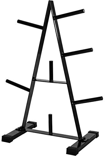 MOVIT Rastrelliera Pesi - per Dischi da 30mm, 7 Aste Porta Dischi, in Acciaio, a Piramide, Carico Massimo 250kg, Piedini Imbottiti, Nero - Supporto, Rack, Albero, Porta Pesi, Palestra