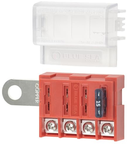 Blue Sea Systems 5023 ST Blade Battery Terminal Fuse Block 4 Way Circuit with Cover, 100 Amps