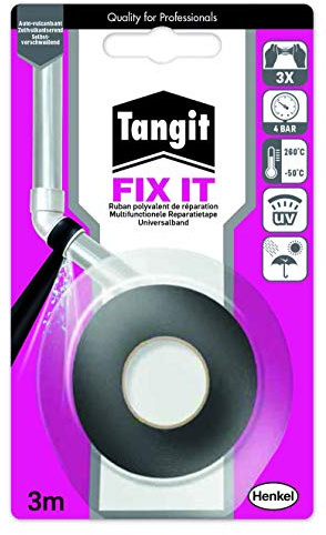 Tangit – Ruban Fix It 3m Noir – Ruban auto-amalgamant étanchéité tuyaux & flexibles, réparation fuite rapide, résistant UV, eau et pression jusqu’à 4 bars