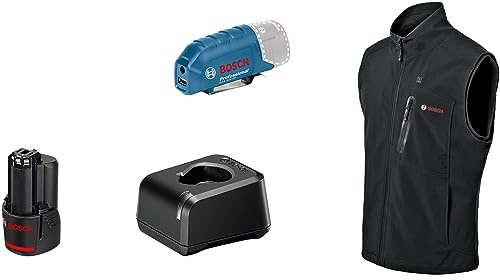 Bosch Professional Beheizbare Weste GHV 12+18V XA (inkl. USB-Ladeadapter GAA 12V-21 + GBA 12V 2.0Ah Akku + Ladegerät GAL 12V-20) - Größe 2XL