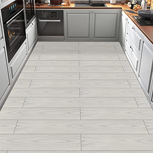 Vinylboden Selbstklebend PVC Bodenbelag Selbstklebend Fliesen Vinyl Holzoptik Bodenaufkleber Wasserdicht Verschleißfest für Küche Wohnzimmer Badezimmer Weiß Holz 15X90cm