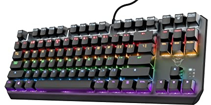 Trust Gaming GXT 834 Callaz TKL Mechanische Tastatur, US/NL QWERTY Layout, Outemu-Schalter, Mehrfarbige LED-Beleuchtung, 12 Media-Tasten, USB Gaming Tastatur 80 Prozent für PC, Laptop, Mac
