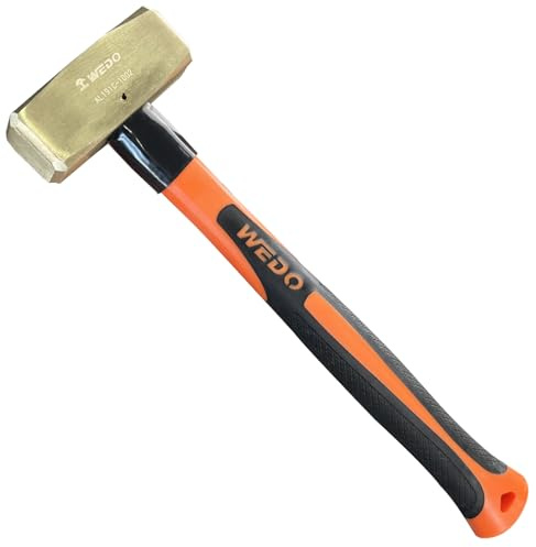WEDO 1000g Martello Muratore con Impugnatura Ergonomica Antiscivolo,Maza da senza scintille con manico in fibra,alluminio bronzo,lunghezza 350mm,Certificato BAM e FM
