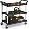 TANGZON 3 Tier Service Cart, Rolling Tool Trolley with Locking Wheels & 2 Handles, Utility Trolley Cart for Workshop Garage, 150KG Load Capacity (103 x 49 x 98cm, Aluminum+PP, Black+Silver)