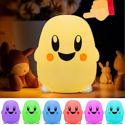DIWUJI Luce Notturna Led Bambini con Faccina Sorridente, Silicone Carino Multicolore Lampada Notte, Tocca Controllo, USB Ricaricabile, Scuola Materna Lampada da Comodino, per Cameretta Bambini Bebè