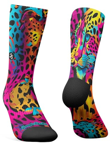 Jungle Socks Calzini Sportivi Lunghi Colorati e Divertenti per Uomo e Donna, per CrossFit, Ciclismo, Corsa, Palestra, MTB. Progettato in Europa. 39-42 EU.