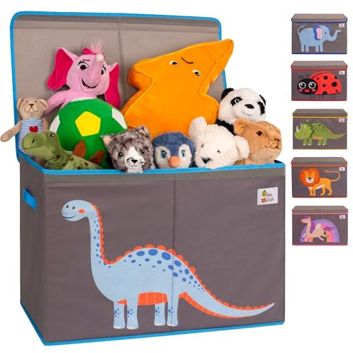 OLIVE&OSCAR 80L Toy box, kids Toy Box Storage with Lid & Handles, Suitable for All Children, Boys, Girls,Toddlers, Blue dinosaur, L60cmW33cmH40cm