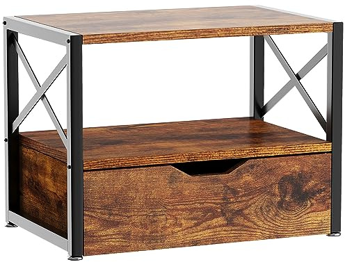 IBUYKE Soporte de Escritorio para Impresora de 2 Niveles, Organizador de Escritorio Multiusos, Soporte de Madera para Impresora con Cajón de Almacenamiento para Carpetas, Libros, para Fax, Escáner