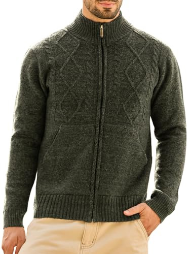 Les umes Hombres Punto Cremallera Completa Cárdigan Suéter Forrado Lana Caliente Jersey Abrigo Bolsillos