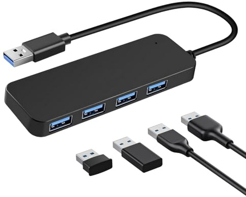 USB 4-port – USB multiport-adapter | USB- typ C hub splitter, USB 3.0 dataöverföring med hög hastighet, USB multiportadapter för laptop-tillbehör