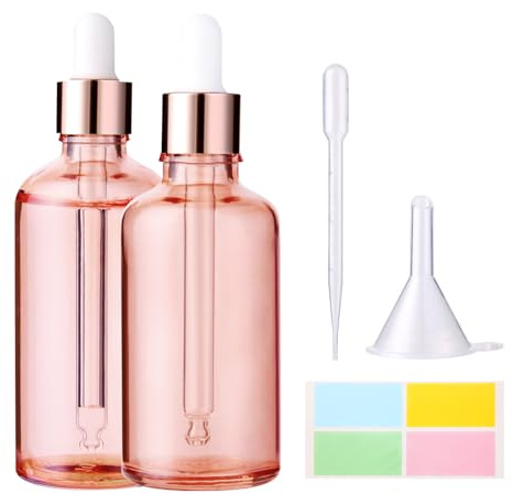 Hyber&Cara Rosa guld glasflaska med glaspipett, 2 x 100 ml | Droppflaskor påfyllningsbara för aromaterapiblandningar av eteriska oljor