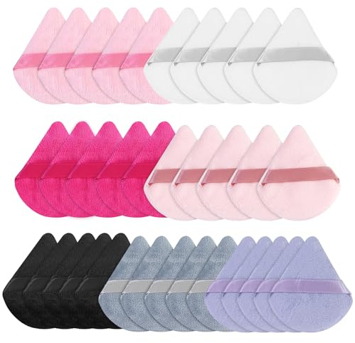35 borlas triangulares de maquillaje en polvo, triángulo húmedo y seco, lavable, reutilizable, herramienta de maquillaje en seco para polvos sueltos o rubor de base