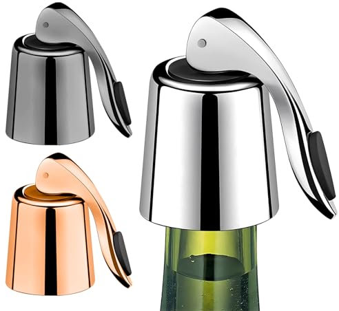 3 Pezzi Tappi Bottiglie Vino,Riutilizzabile Accessori Vino,Tappo per Vino in Acciaio Inox,a Prova di perdite, per mantenere il vino fresco, Adatto per vino rosso, champagne, vino frizzante