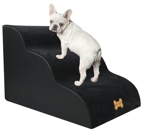 Nepfaivy Escaleras antideslizantes para perros y gatos pequeños, 3 escalones para sofá, espuma de alta densidad y funda extraíble, 60 x 40 x 40 cm, color negro
