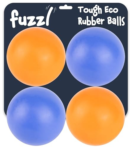 Fuzzl Eco Vollgummi-Ball, 4 Stück – Hundebälle, langlebiges Kauspielzeug für aggressive Kauer, starkes Hundespielzeug für Hunde, langlebiges Welpenspielzeug