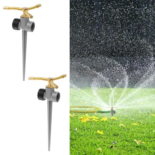 Lot de 2 arroseurs carrés rotatifs à 360° avec buse en laiton à 3 bras, arroseur de surface, système d'irrigation pour jardin, pelouse, plantes, légumes, fleurs, pastorales (gris, 2 pièces)