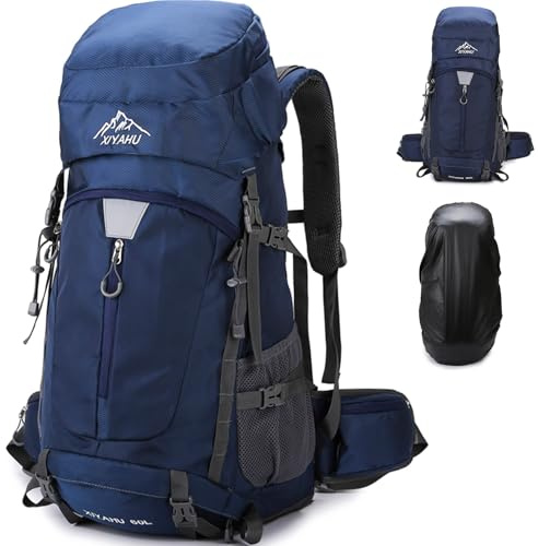 Lawaia 60L Hiking Backpack Camping Backpack for Travelling Waterproof Rucksacks Large Backpacks for Men Women Lightweight Backpacks Walking Survival Fishing School Daypack Sports Bag(blue)