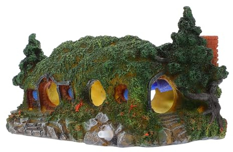 VERDANVERSE Décoration D'aquarium Hobbit Maison en Résine Fonction Bulle Petite Taille Décor Paysage Aquatique pour Poissons Ornements Aquarium