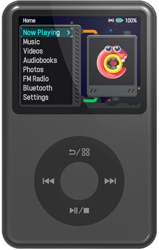 Innioasis Y1 MP3 Player - Zeitlose Klasse: 128 GB, Bluetooth, Video-Player, Hörbücher, FM-Radio und Touch Wheel-Steuerung（schwarz）