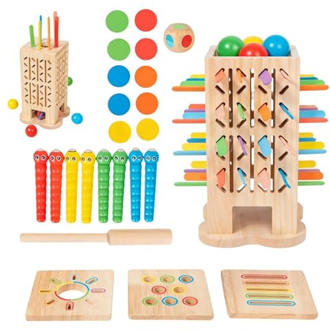 Juego de Palitos de Madera Set 5 en 1 con Lanzamiento de Palos y Canica