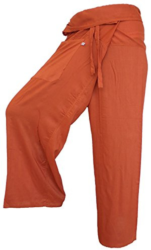 stickersquare Pantalones de ocio de algodón fino, color liso, pantalones de pescador, tailandesa, talla única, flexible, S-L, Barro, Talla única