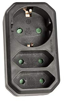 Spina adattatore multipresa con contatto di protezione per bambini, spina multipla (3 posizioni verticali nere)