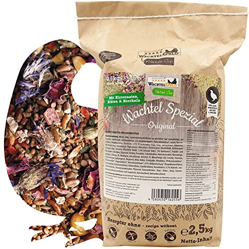 WachtelGold® Wachtel Spezial Original 2,5 kg – Artgerechtes Wachtelfutter mit Kräutern, Blüten & Superfoods – Naturnahes Alleinfutter für gesunde Legeleistung