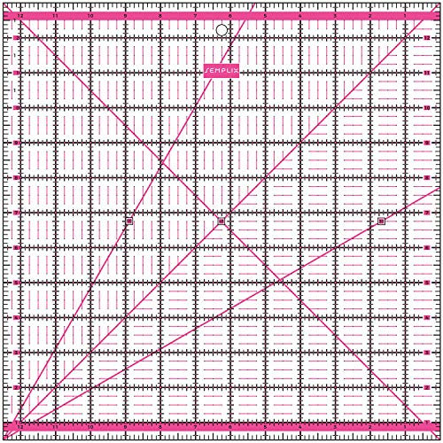 SEMPLIX Patchwork-Lineal Quilt-Lineal, transparent, mit inch Skala und Winkelfunktionen, ideal für Patchwork und zum Basteln, 12,5 x 12,5 inch (pink)