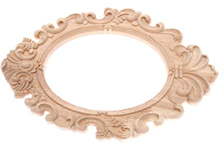 MUXSAM 1Pc Unpainted European Clear Wood-Carved Applique Onlay Picture Frame Discs Cutout Circle Large Decor Wooden for Wedding Door Home 31x20cm