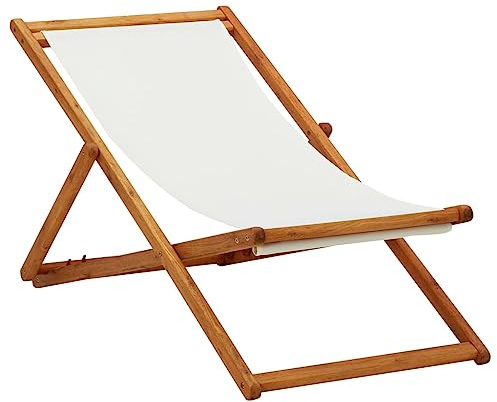 vidaXL Sedia da Spiaggia Legno di Eucalipto e Tessuto Bianco Crema