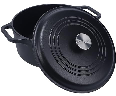 Victoria Dutch Oven Cast Iron Seasoned 27cm/5,7L, Seasoned Cocotte for Creating Non-Stick, Toxin-Free, PTFE-Free, Suitable for Barbecue, Oven, Induction Hob, Gas