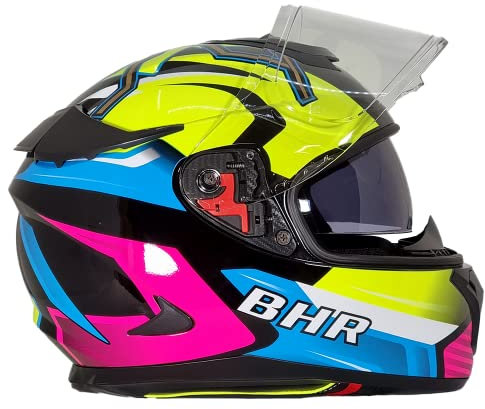 BHR Casco Integral de Motocicleta con Doble Visor 813 RACE | Casco Integral de Motocicleta Homologado ECE con Visor Solar | Casco para Hombre/Mujer |SPIDER YELLOW | XL