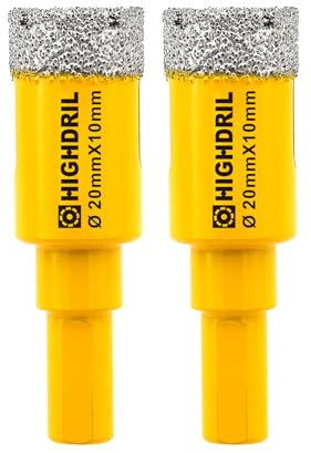 HIGHDRIL 2Pcs Diamond Core Drill Bit,Diameter 20mm Vacuum Brazed Hole Saw for Concrete Granite Marble Glass Porcelain Tile Masonry Brick,Triangle shanks