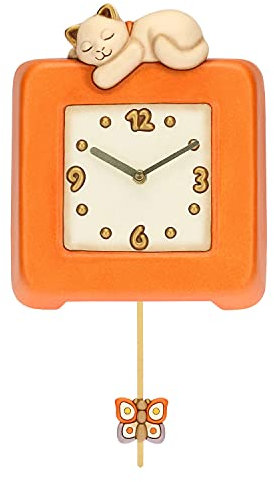 THUN - Orologio A Pendolo Country Con Gatto - Living, Arredare la casa - Idea Regalo - Linea Country - Ceramica, Meccanismo In Plastica - 20,5x4,5x24,7 cm h