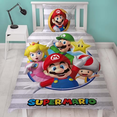 Luigi Yoshi - Juego de cama infantil reversible (135 x 200 cm, 80 x 80 cm, 100% algodón, linón)