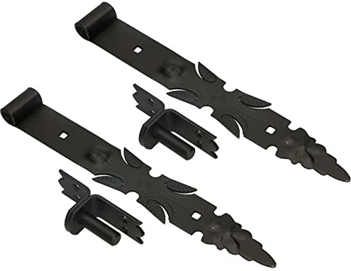KOTARBAU® 2 x Bisagras para puertas y ventanas 400mm, Gozne para atornillar + Quicio, Herraje para contraventana, portones, verjas, Bisagra de acero, Bisagra decorativa negra, Bisagra de encaje, Retro