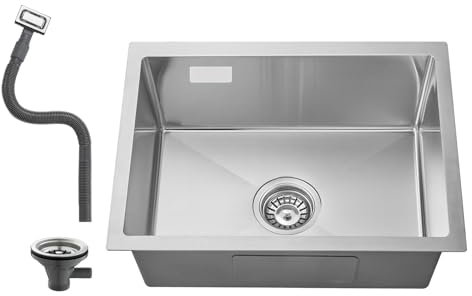 OUGOO Spülbecken Küche 45 x 40cm Unterbauspüle, Spüle Edelstahl 304 ohne Hahnloch, 1 Becken Einbauspüle Klein mit Siebkorbventil und Überlauf, Küchenspüle, Gebürstet