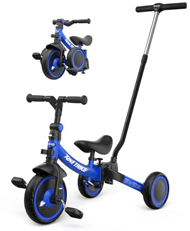 besrey Tricycle 5 en 1 pour Tout-Petits avec poignée de Direction pour 1 à 5 Ans, Tricycle Pliable pour Enfants,Vélo Draisienne,Vélo sans Pédale,Bleu
