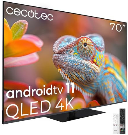 Cecotec Televisor QLED 70 Smart TV V1Z+ Series VQU11070Z+. Resolución 4K UHD, Sistema Operativo Android TV 11, Subwoofers, Chromecast, HDR10+, Google Voice Assistant