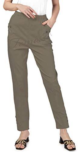 femiss Womens Trousers Elasticated High Waist Relax Fit Ladies Full Length Casual Everyday Soft Stretchy Lightweight Pants (Mocha-T3)