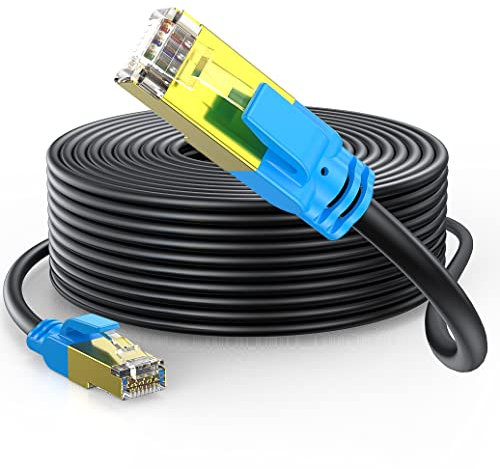 Eswmc Cat 6 Ethernet-kabel för utomhusbruk, 30,5 m, höghastighets Ethernet-nätverkskabel, vattentät, direktbegravning, UV-mantel, PoE