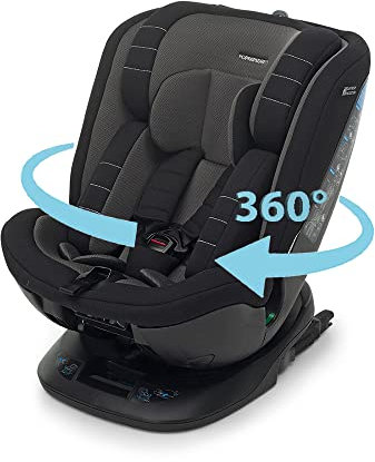 Foppapedretti Seggiolino Auto Clock I-Size, Seduta Girevole a 360°, per bambini da 40 a 150 cm di altezza, 0-12 anni, conforme ECE R129, Fissaggio Dualfix (Isofix e non), Safe Body Protection, Nero