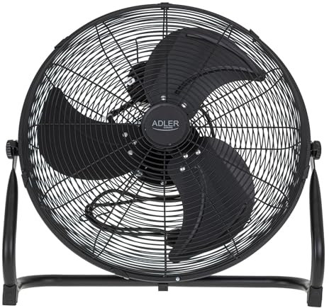 ADLER EUROPE Ventilateur de sol 45 cm et 200W – Ventilateurs chromé à 3 vitesses – Turbine à pales en aluminium – Silencieux et stable – ventilateur puissant noir