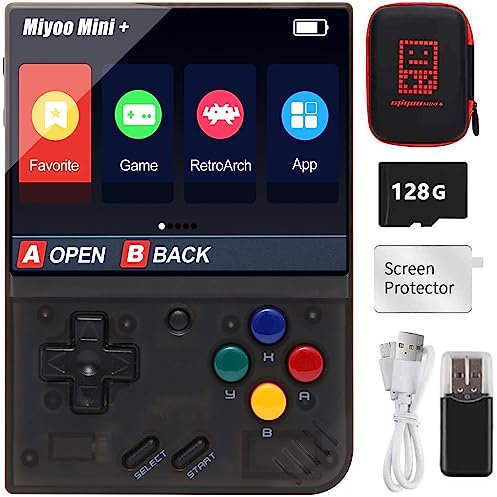 Console de Jeu Portable pour Miyoo Mini Plus avec Étui de Rangement, 3,5 Pouces Portable Rétro Vidéo Open Source Émulateur. Cartes TF 128G intégrées et Plus de 15000 Jeux, Prise en Charge WiFi