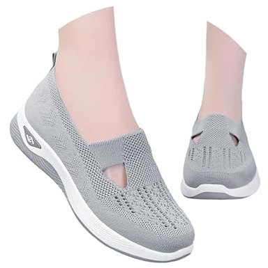 Chaussure De Sport Femme Orthopédiques Mode Air Running Course Chaussures sans Lacet Ete Outdoor Casual Mesh Respirant Confort Legere Sneakers Chaussures De Marche AntidéRapantes à (Grey-b, 39)