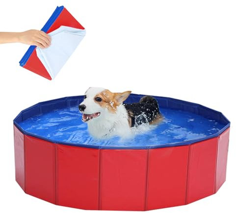 LUFEIS Hundepool, 60x20 cm Hundepool Schwimmbad, Hundebecken Faltbar mit Ablassventil, Planschbecken Rutschfest, Swimmingpool für Hunde, Faltbarer Pool, Hundepools Schwimmbecken für Kleine Hunde Katze