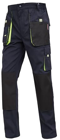 Work Idea Pantaloni da lavoro da uomo, con tasche per ginocchiere, tessuto Oxford in tela resistente, Marina, XL